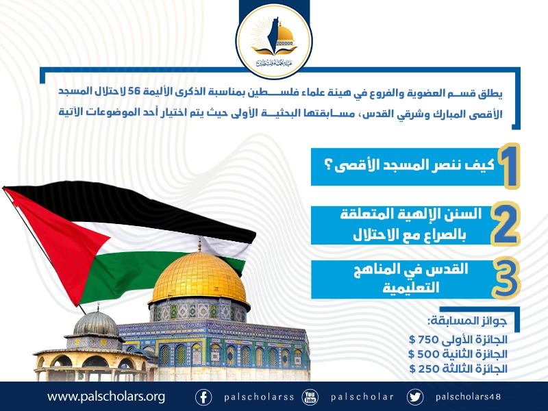 إعلان مسابقة بحثية خاصة بأعضاء هيئة علماء فلسطين