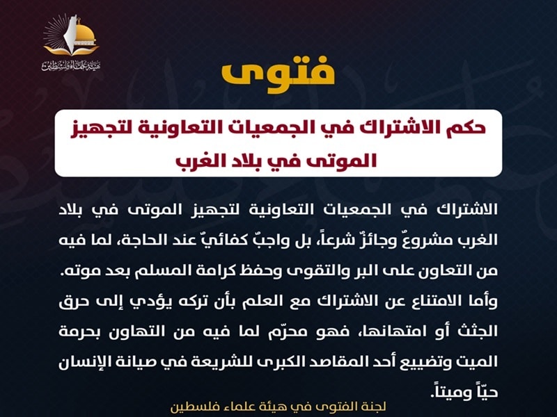 حكم الاشتراك في الجمعيات التعاونية لتجهيز الموتى في بلاد الغرب